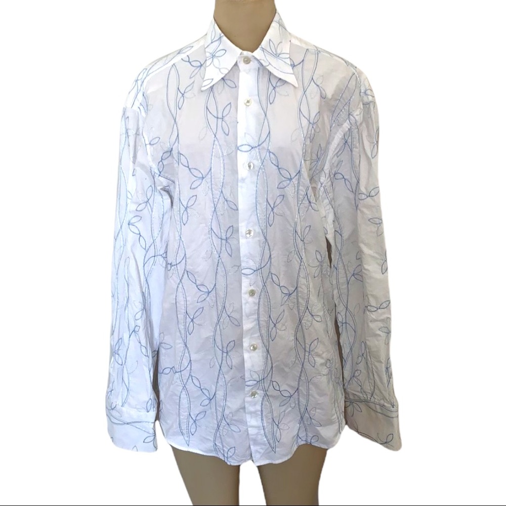 Andrea Palombini Italy Embroidery Stitch Fitted Button Down LS White Dress Shirt
